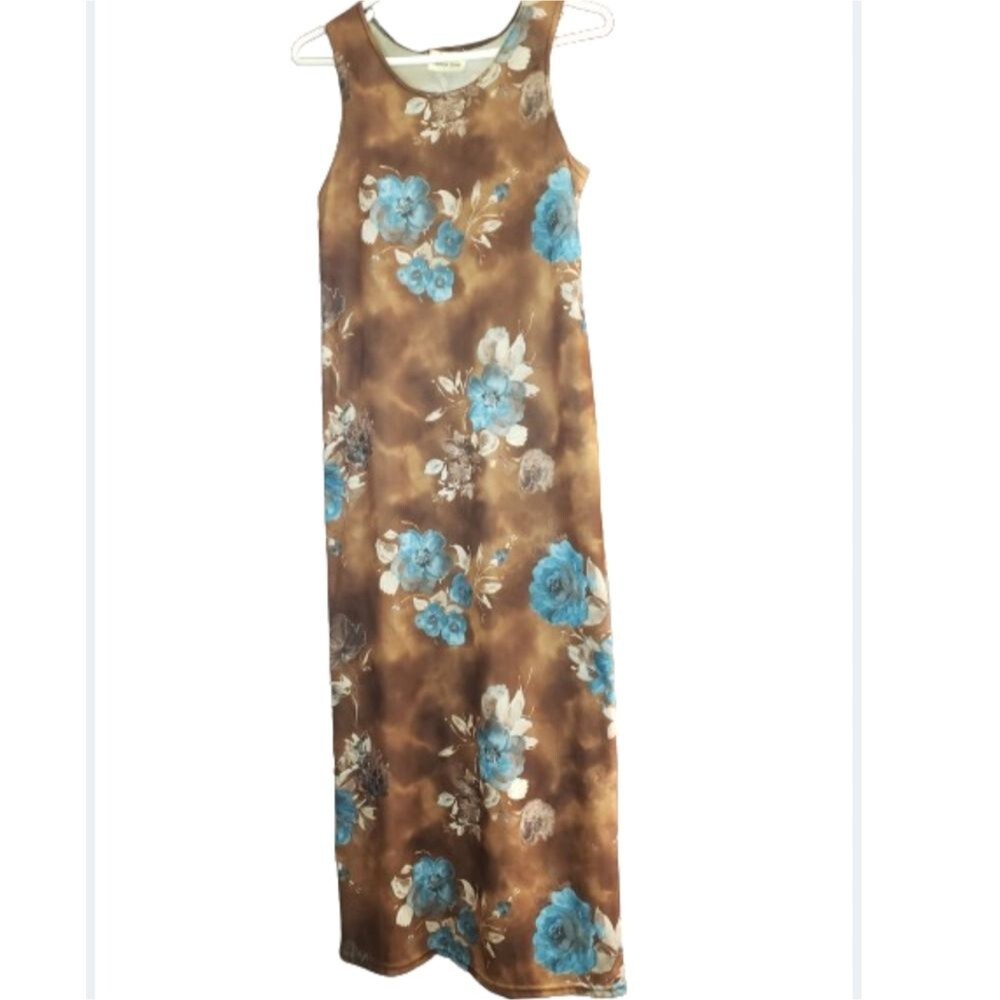 Sleeveless Floral brown long dress, Vertical Zone, Small